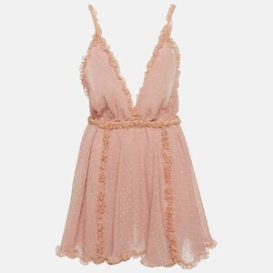 Chio Pink Swiss Dot Chiffon Frill Mini Dress S